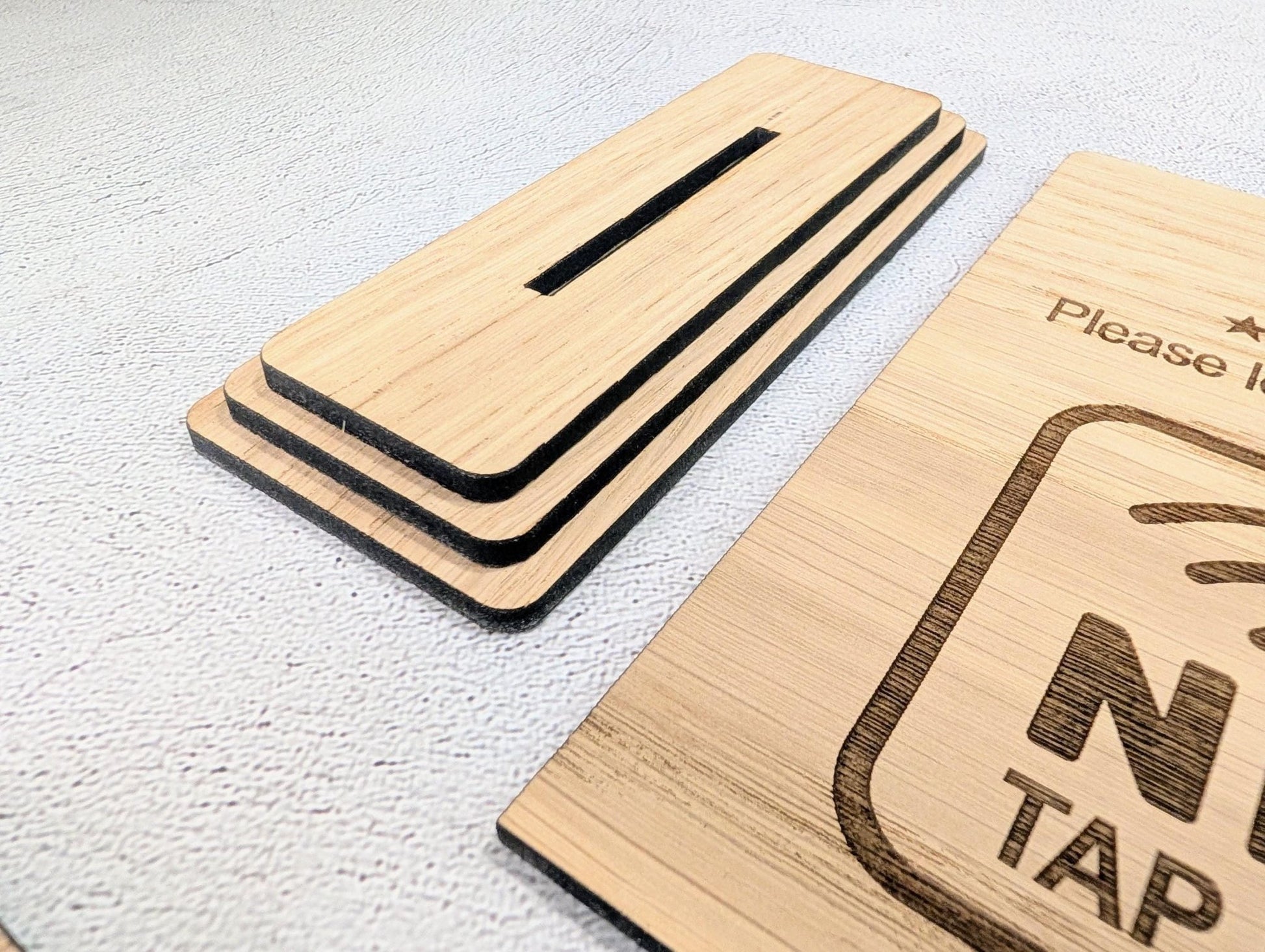 NFC Google Review Sign – Oak Veneered Business Review Display, Tap to Review Stand, Eco Friendly Wood, Plastic - Free, 2 Sizes - CherryGroveCraft