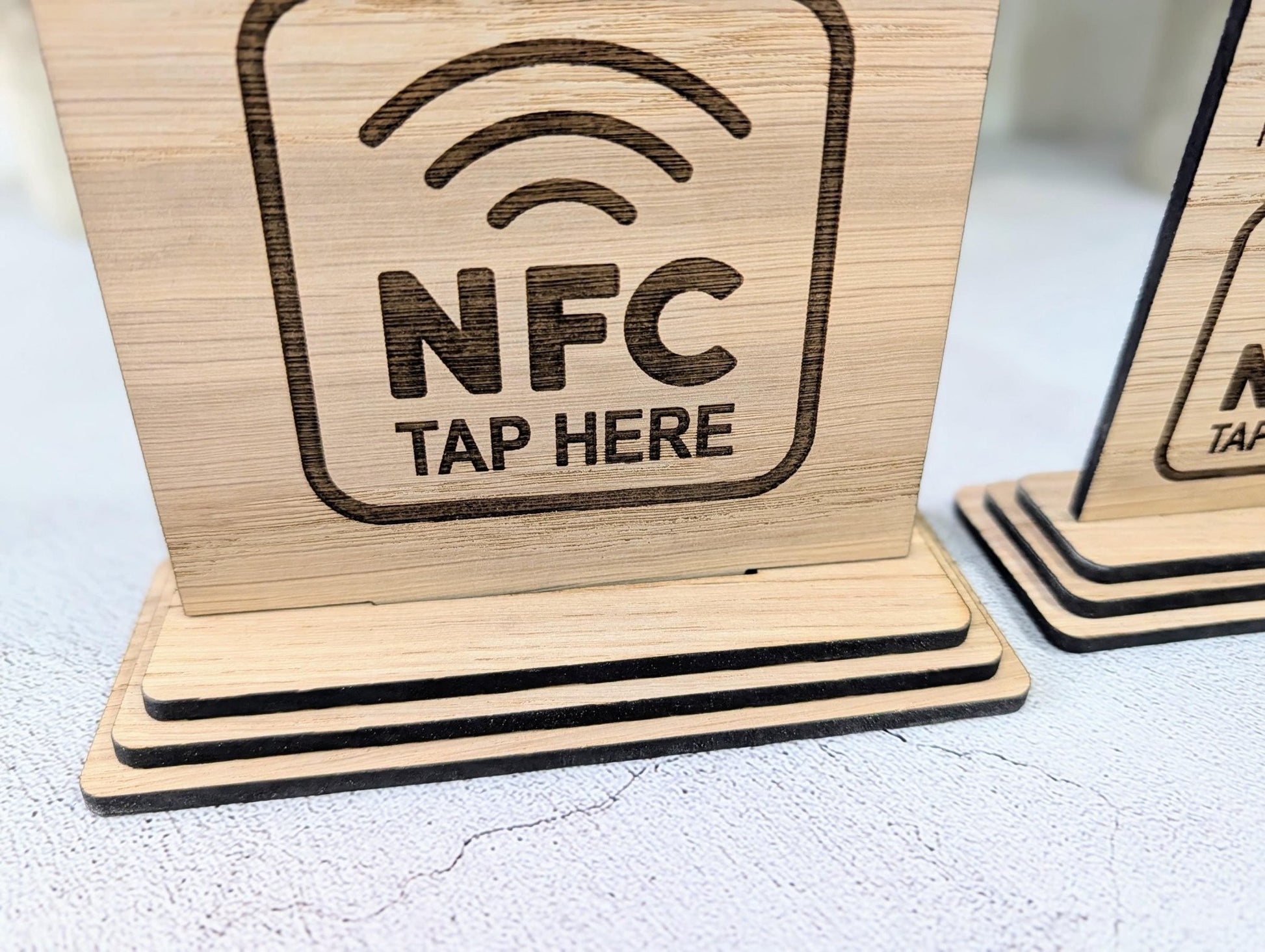 NFC Google Review Sign – Oak Veneered Business Review Display, Tap to Review Stand, Eco Friendly Wood, Plastic - Free, 2 Sizes - CherryGroveCraft