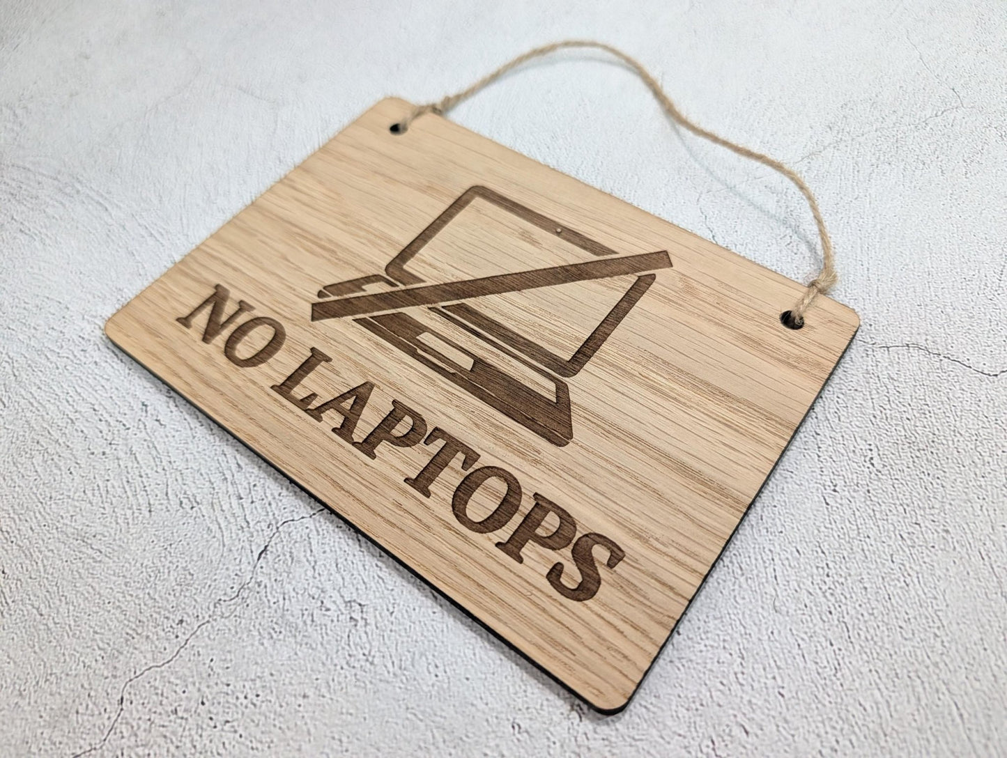 No Laptops Sign | Oak | Wall & Door | 4 Sizes