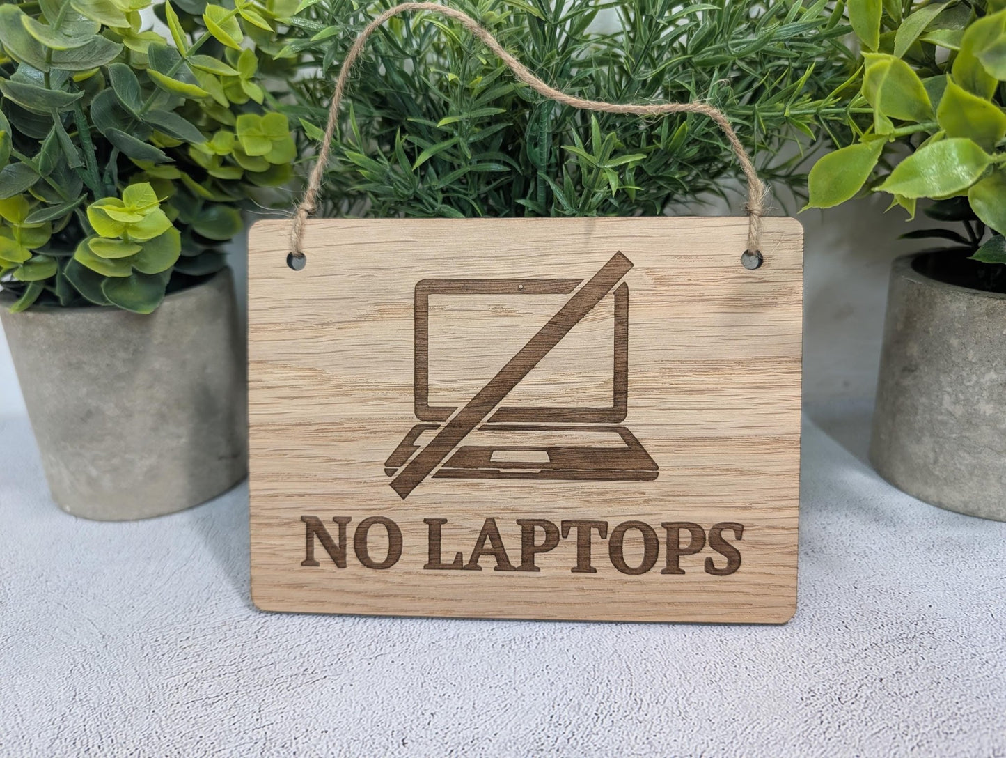 No Laptops Sign | Oak | Wall & Door | 4 Sizes
