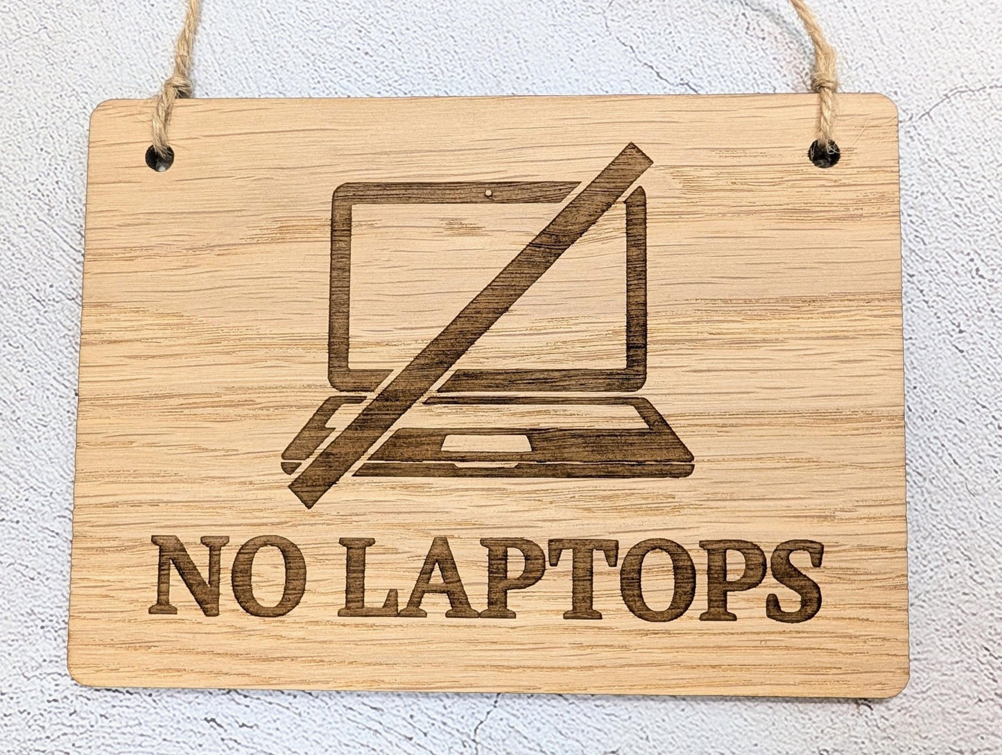 No Laptops Sign | Oak | Wall & Door | 4 Sizes