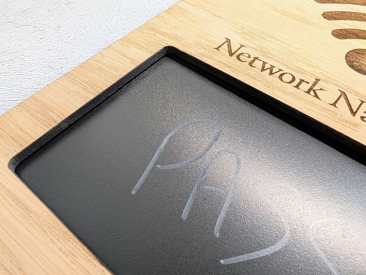Oak Veneer Personalised WiFi Password A4 Sign | Engraved Wooden Chalk Board Password Display - CherryGroveCraft