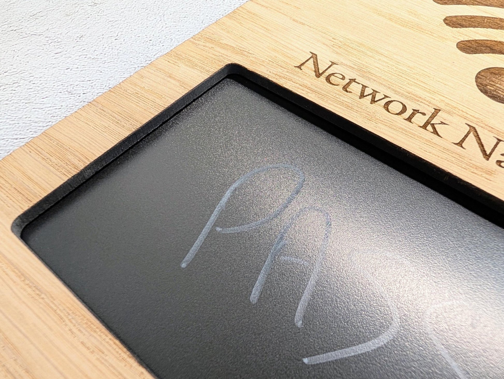 Oak Veneer Personalised WiFi Password A4 Sign | Engraved Wooden Chalk Board Password Display - CherryGroveCraft