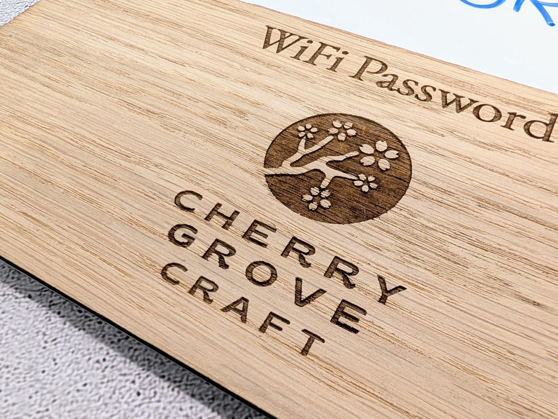 Oak Veneer WiFi Password A4 Portrait Sign | Engraved Logo and Password Display - CherryGroveCraft