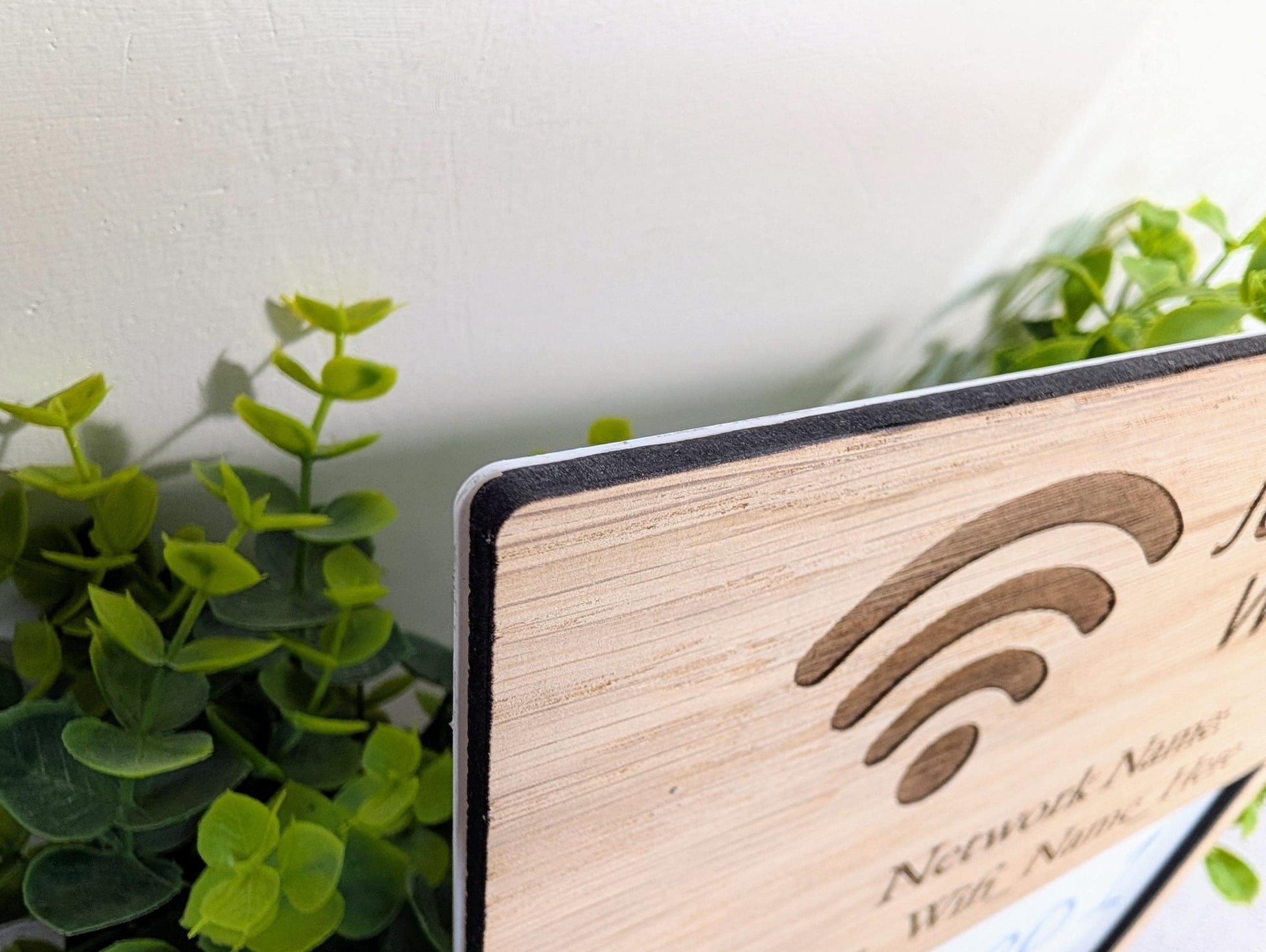 Oak Veneer WiFi Password A4 Portrait Sign | Engraved Logo and Password Display - CherryGroveCraft