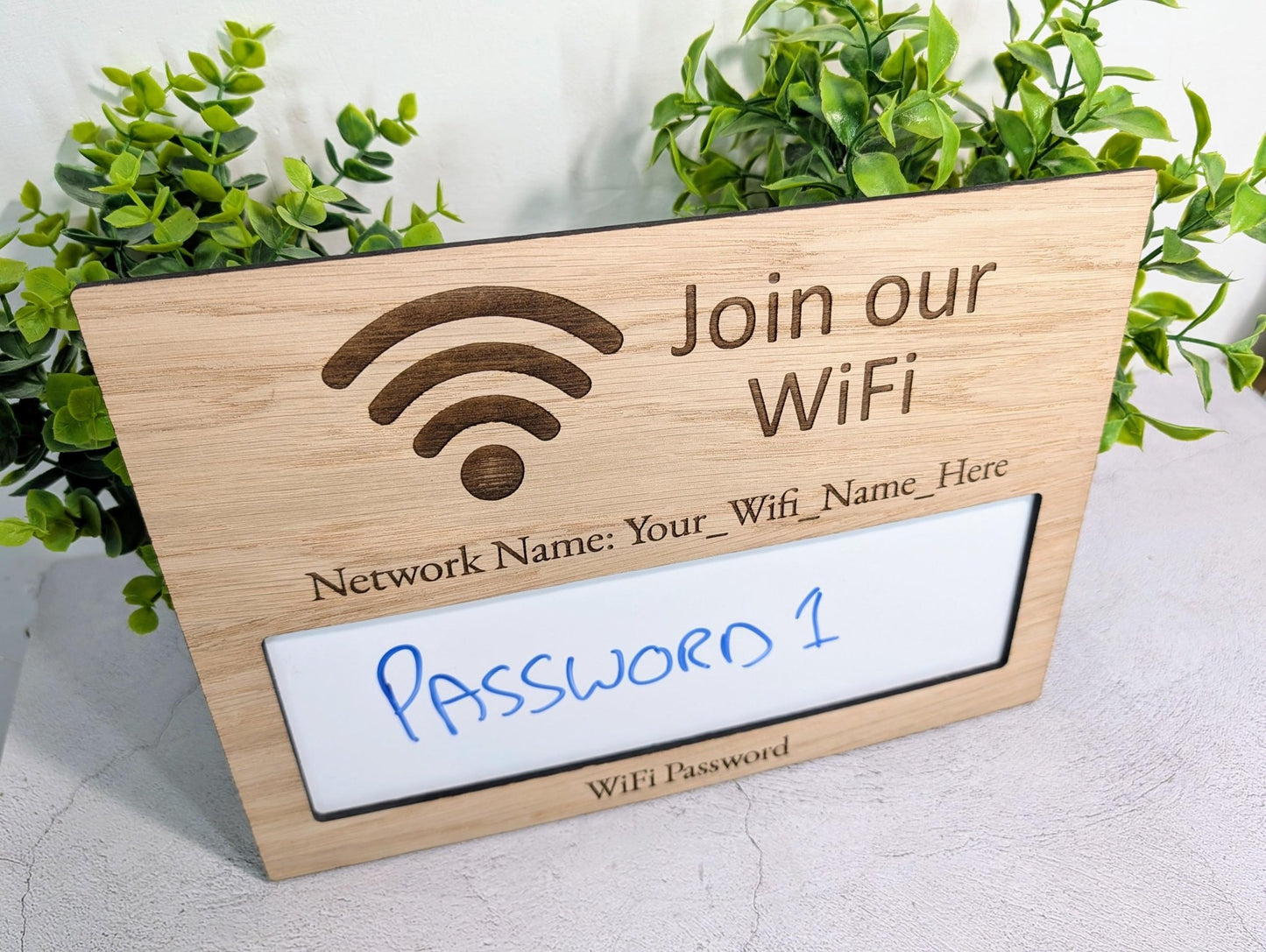 Oak Veneer WiFi Password A4 Sign | Engraved Wooden Password Display - CherryGroveCraft