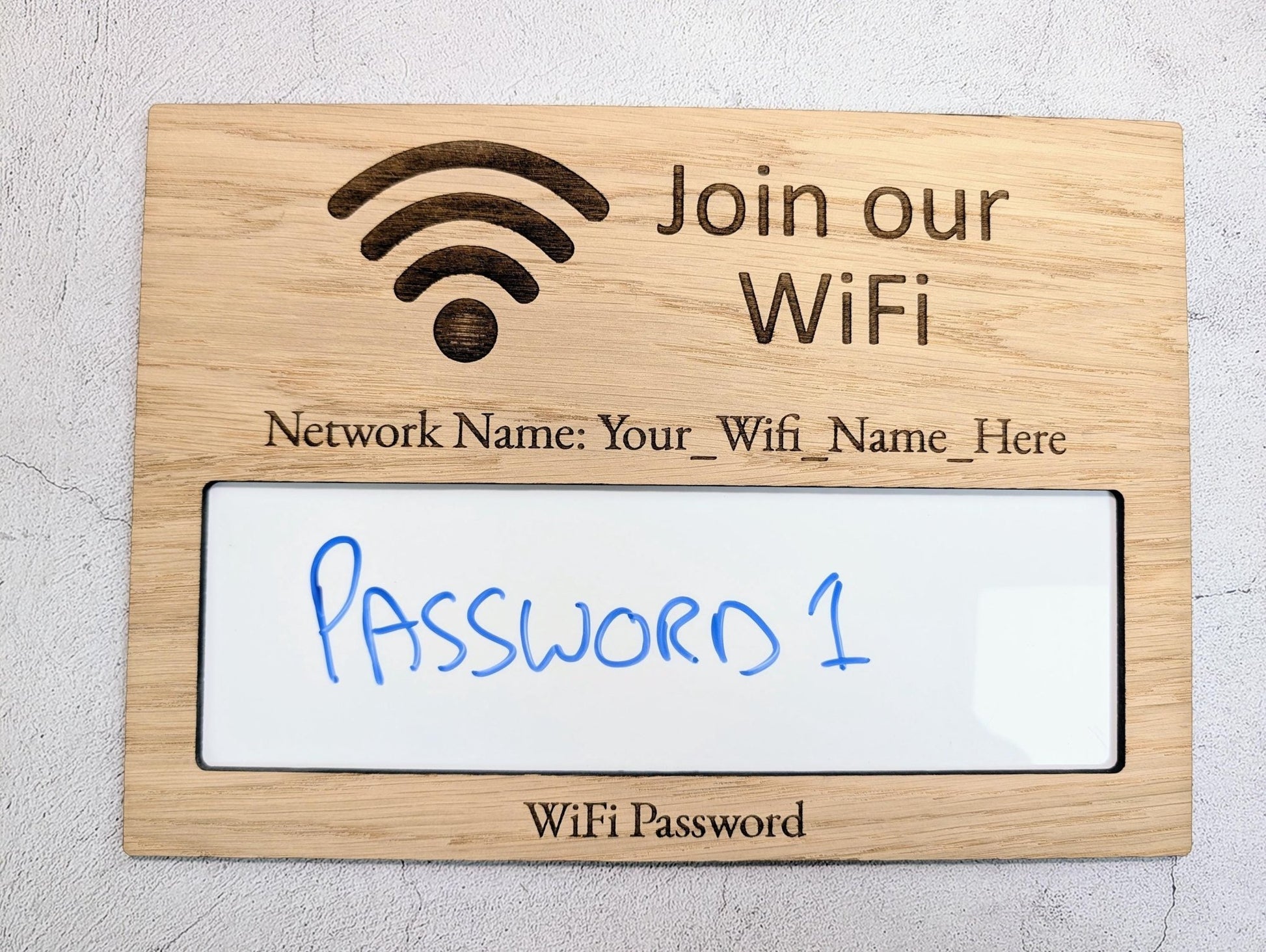Oak Veneer WiFi Password A4 Sign | Engraved Wooden Password Display - CherryGroveCraft