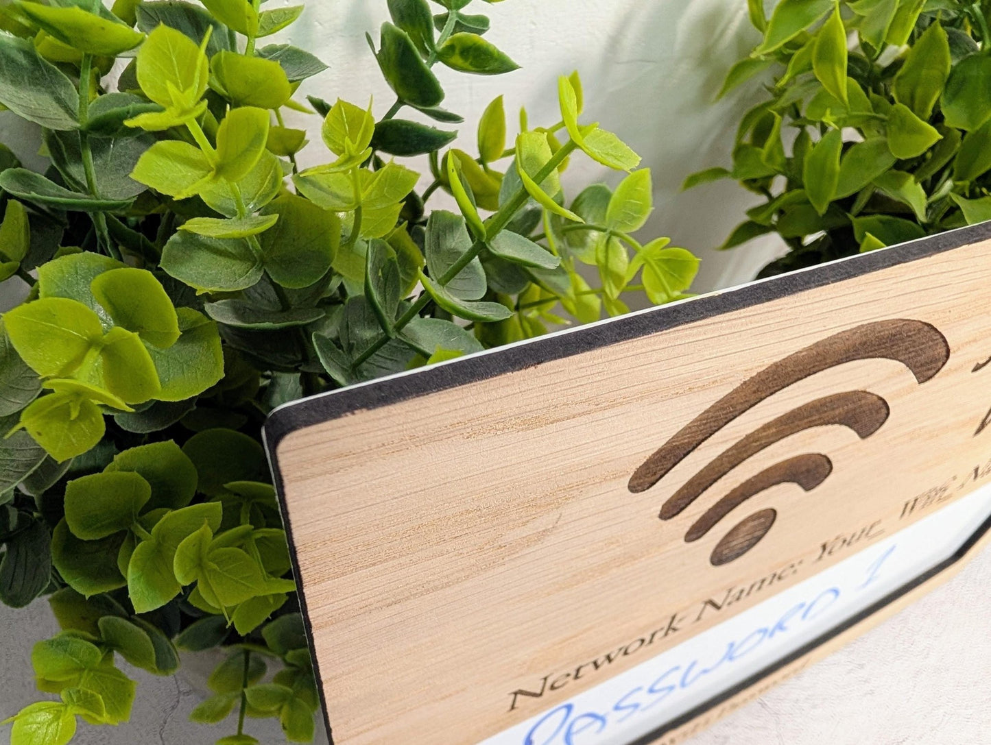 Oak Veneer WiFi Password A4 Sign | Engraved Wooden Password Display - CherryGroveCraft