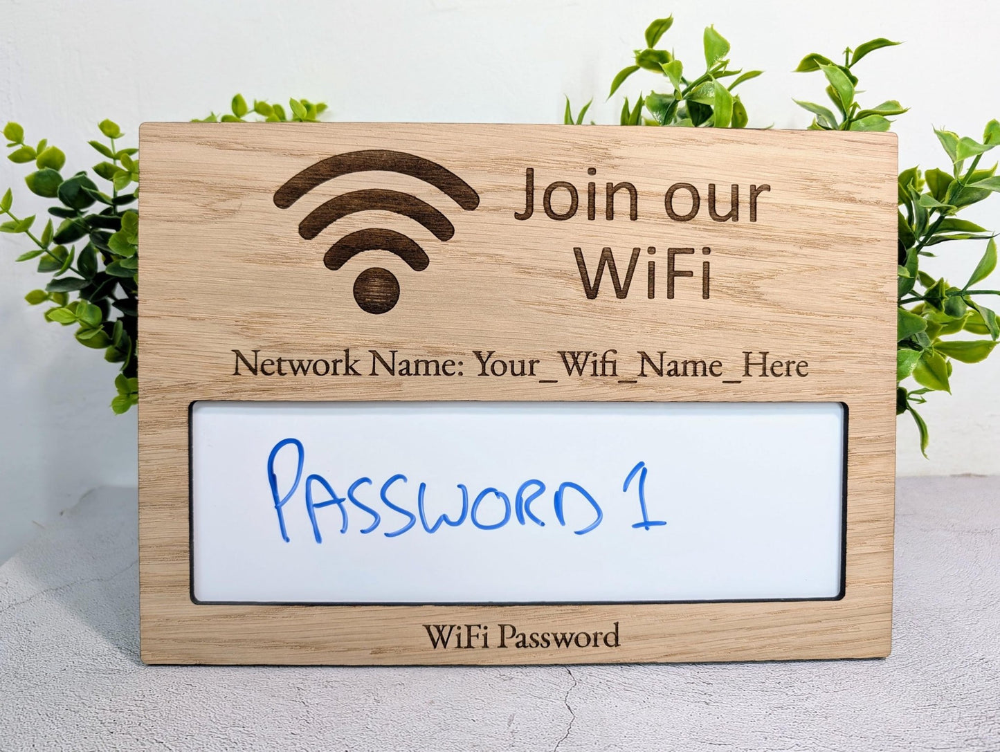 Oak Veneer WiFi Password A4 Sign | Engraved Wooden Password Display - CherryGroveCraft