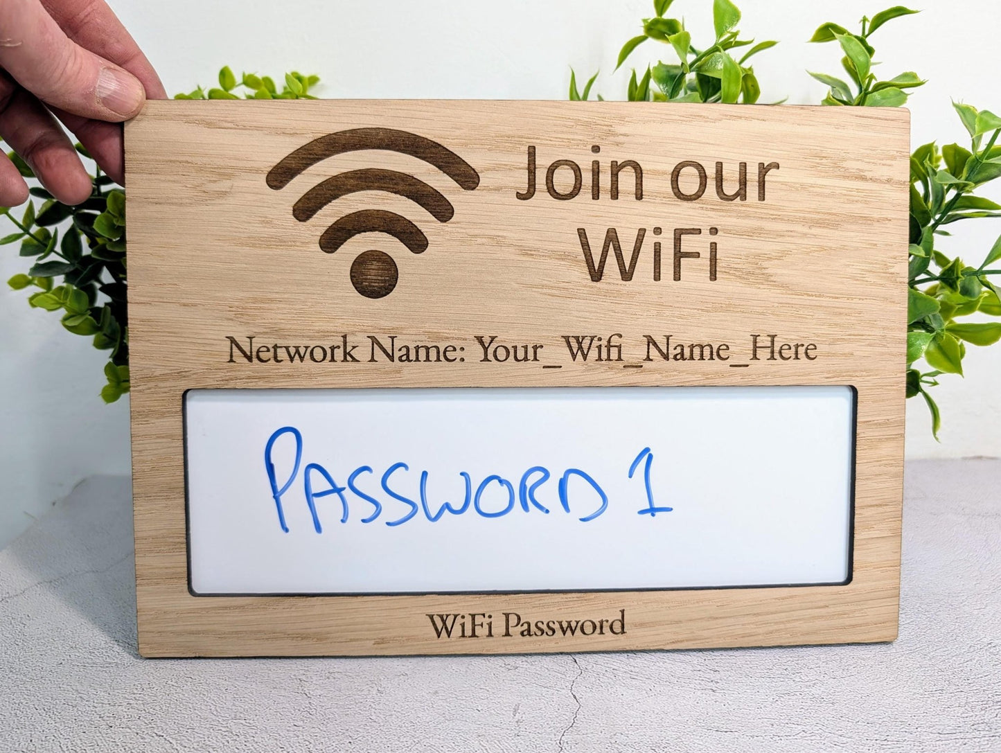 Oak Veneer WiFi Password A4 Sign | Engraved Wooden Password Display - CherryGroveCraft