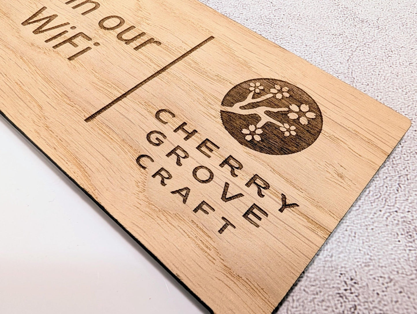 WiFi Sign with Whiteboard | Oak | Reusable Password Display | Add Your Logo