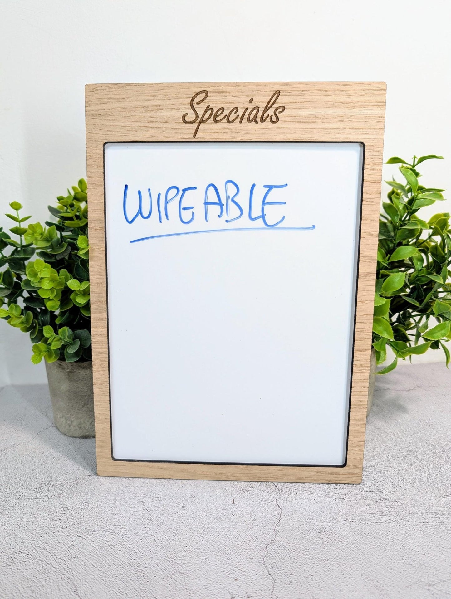 Oak Veneer Wipeable Sign A4 Portrait | Custom Menu Specials Board | Reusable Whiteboard Personalised Sign for Café Shop Office Home - CherryGroveCraft