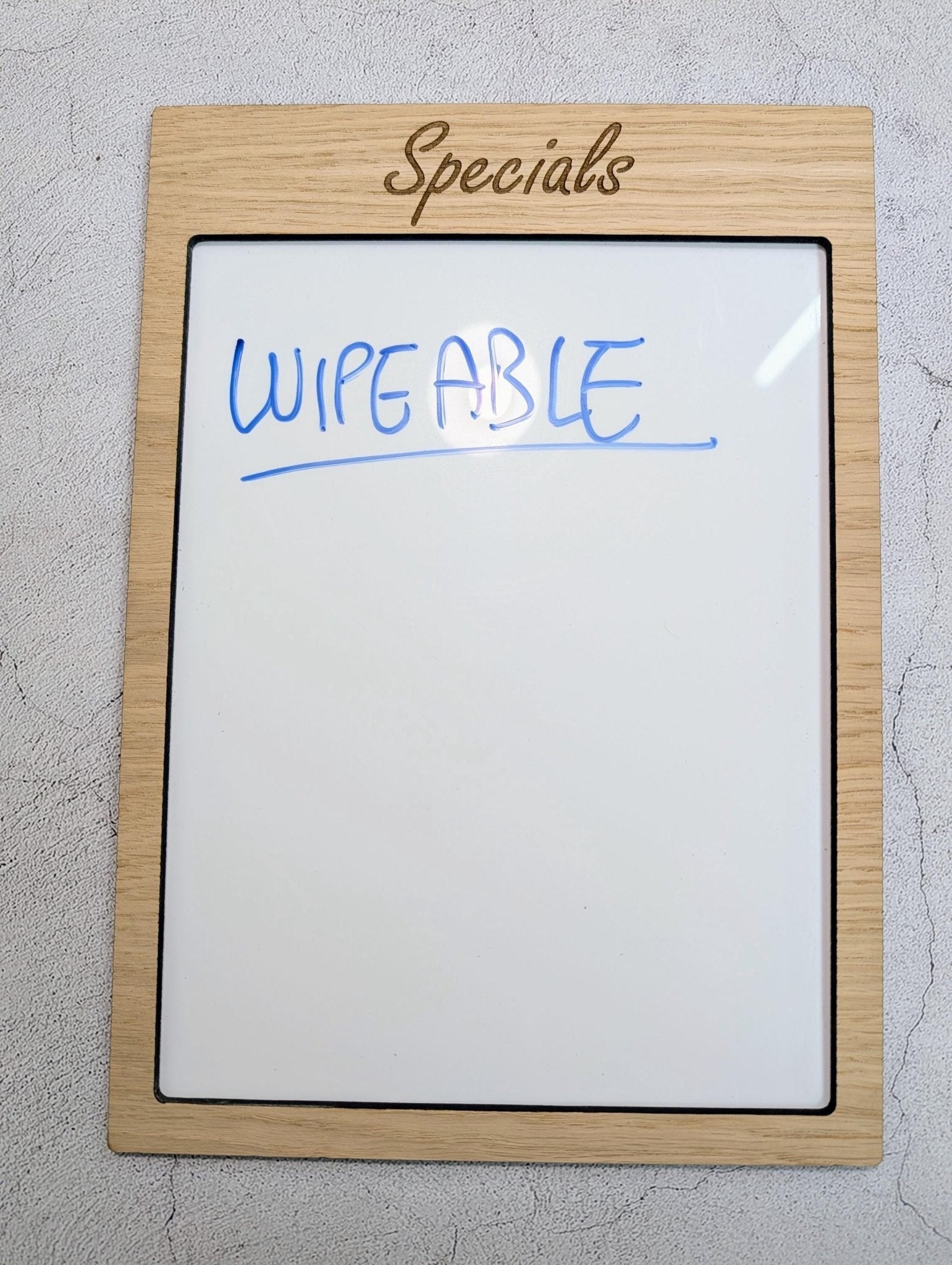 Oak Veneer Wipeable Sign A4 Portrait | Custom Menu Specials Board | Reusable Whiteboard Personalised Sign for Café Shop Office Home - CherryGroveCraft