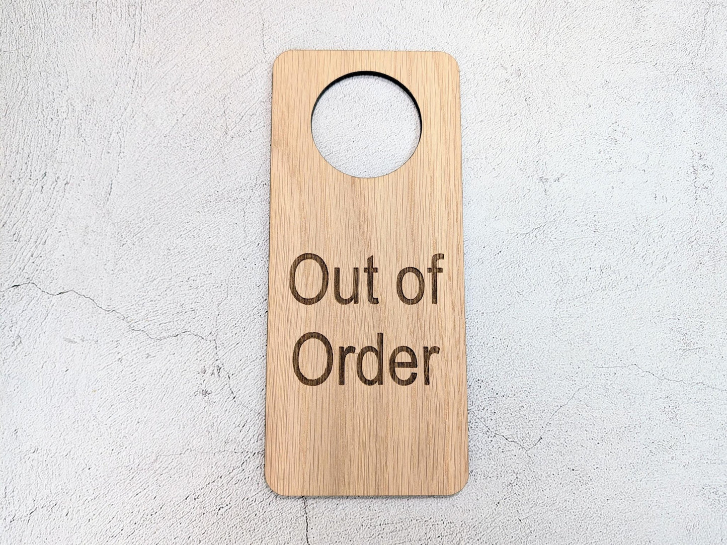 Out of Order Door Hanger – Oak Veneered Sign, Personalised Wooden Door Sign, Handmade in Wales, Plastic - Free Packaging - CherryGroveCraft