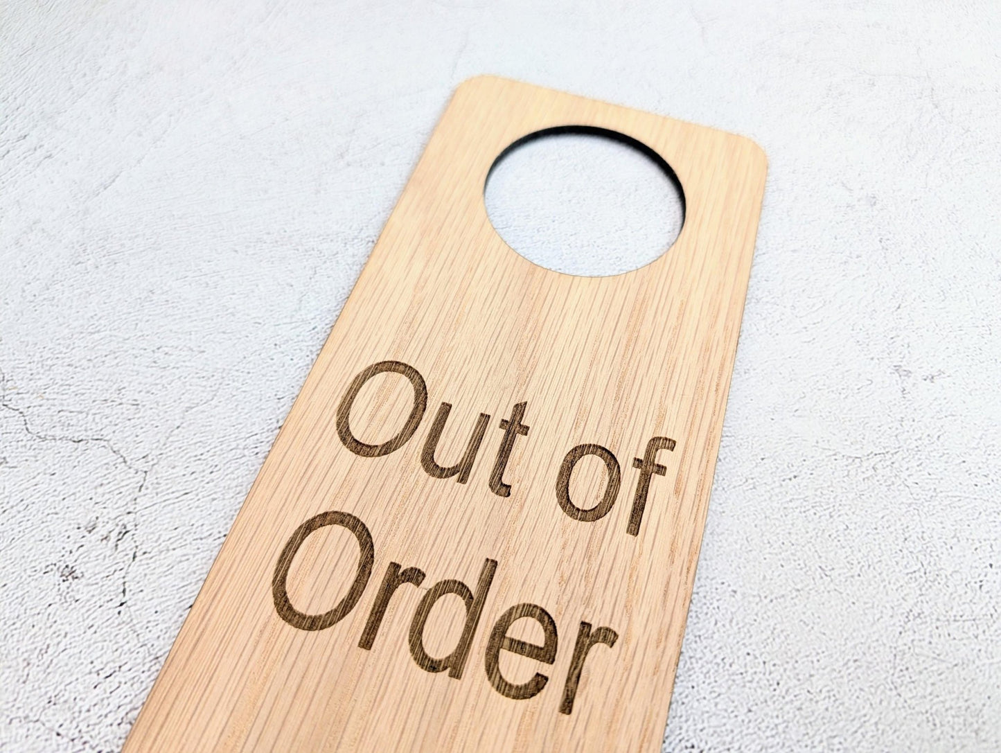 Out of Order Door Hanger – Oak Veneered Sign, Personalised Wooden Door Sign, Handmade in Wales, Plastic - Free Packaging - CherryGroveCraft