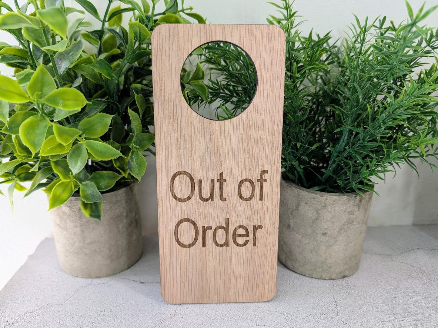Out of Order Door Hanger – Oak Veneered Sign, Personalised Wooden Door Sign, Handmade in Wales, Plastic - Free Packaging - CherryGroveCraft