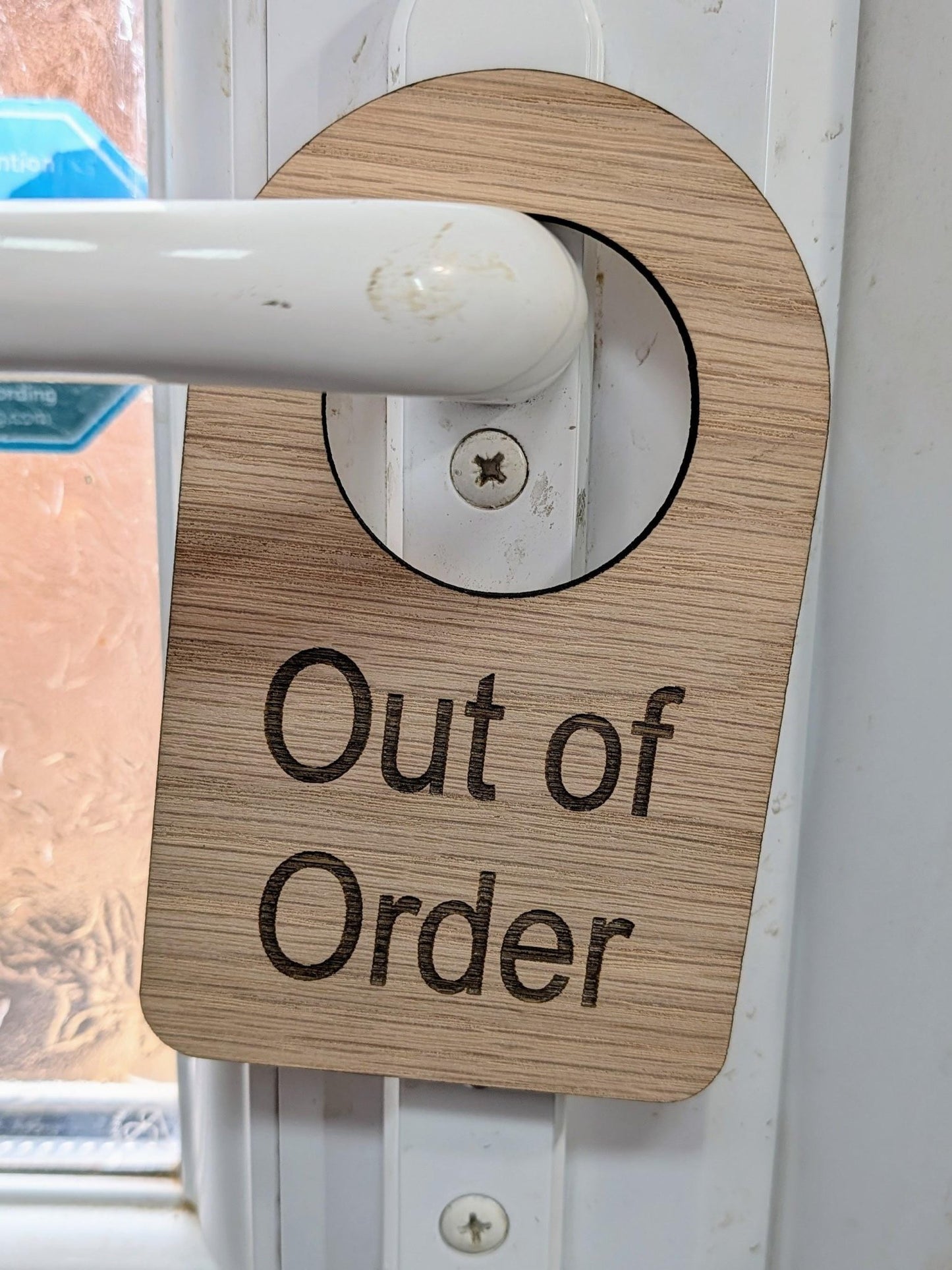 Out of Order Door Hanger – Oak Veneered Wooden Sign for Toilets, Rooms or Equipment, Indoor Use, Handmade from Wood - CherryGroveCraft
