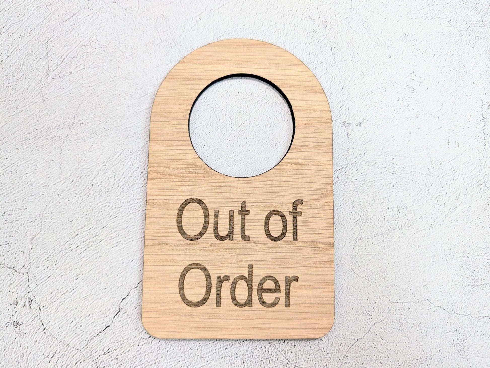 Out of Order Door Hanger – Oak Veneered Wooden Sign for Toilets, Rooms or Equipment, Indoor Use, Handmade from Wood - CherryGroveCraft