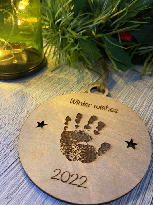 Personalised Baby Hand Print Bauble | Baby’s First Christmas Decoration | Design Your Own Bauble For New Parents - CherryGroveCraft