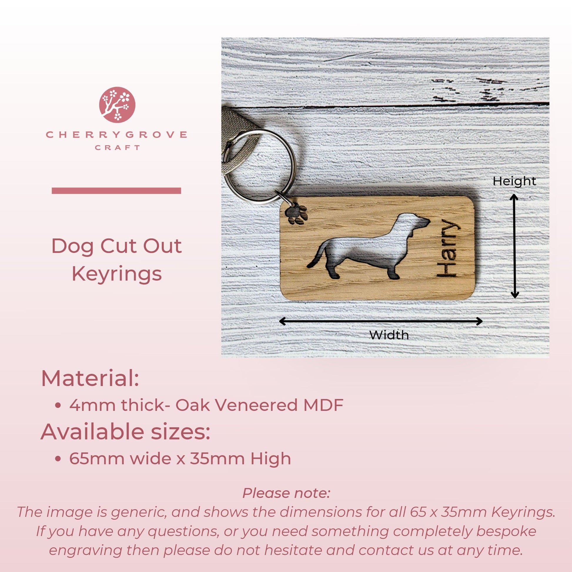 Personalised Chihuahua (Long Coat) Wooden Keyring | Oak Dog Keychain | Gift For Long Haired Chihuahua Parent | Doggy Key Tag Gift - CherryGroveCraft