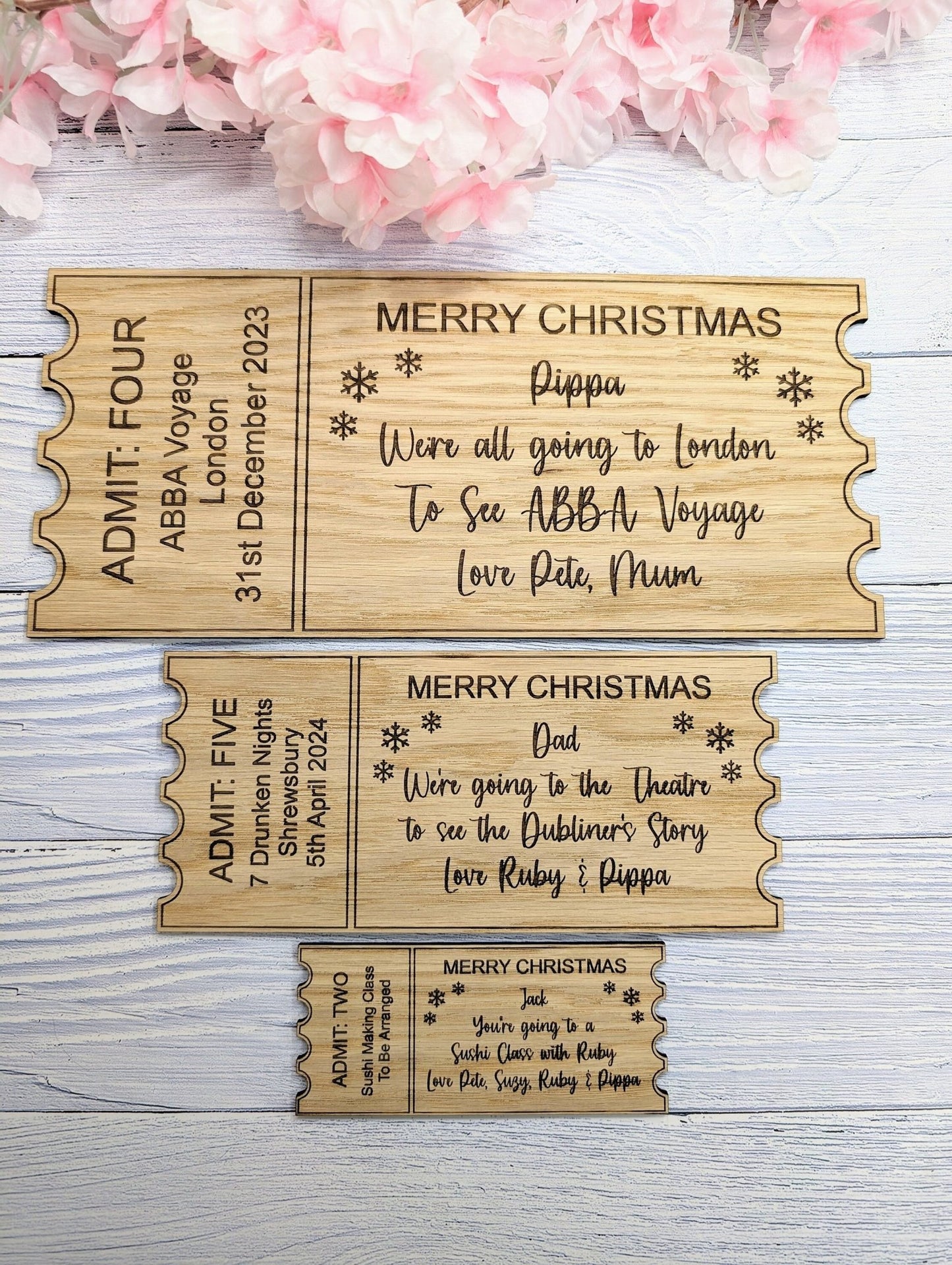 Personalised Christmas Magic Ticket in Oak Veneer - Custom Gift Experience Voucher - Memorable Keepsake for Special Occasions | 3 Sizes - CherryGroveCraft