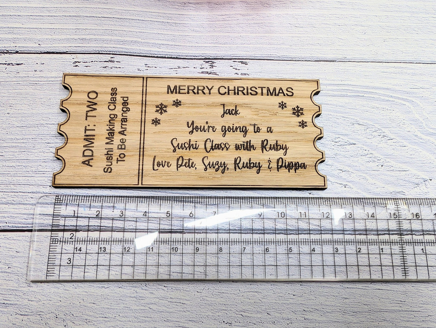 Personalised Christmas Magic Ticket in Oak Veneer - Custom Gift Experience Voucher - Memorable Keepsake for Special Occasions | 3 Sizes - CherryGroveCraft