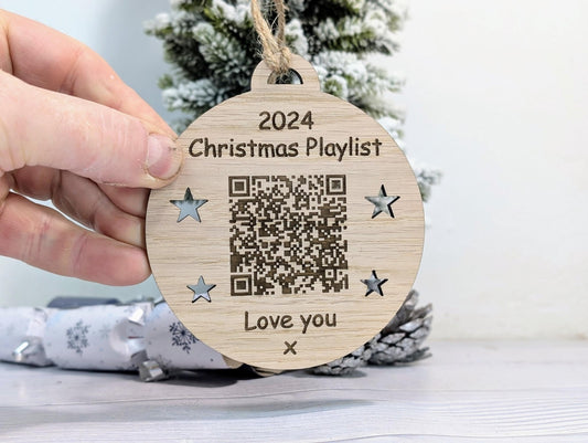 Personalised Christmas Playlist Bauble - Engraved QR Code Gift, Custom Music Ornament for Spotify, Apple Music & More - CherryGroveCraft