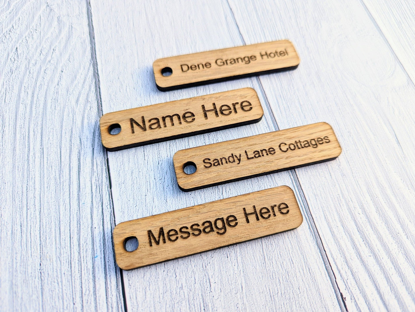 Personalised Wooden Key Tags | Oak | 80x20mm | Single or Double-Sided