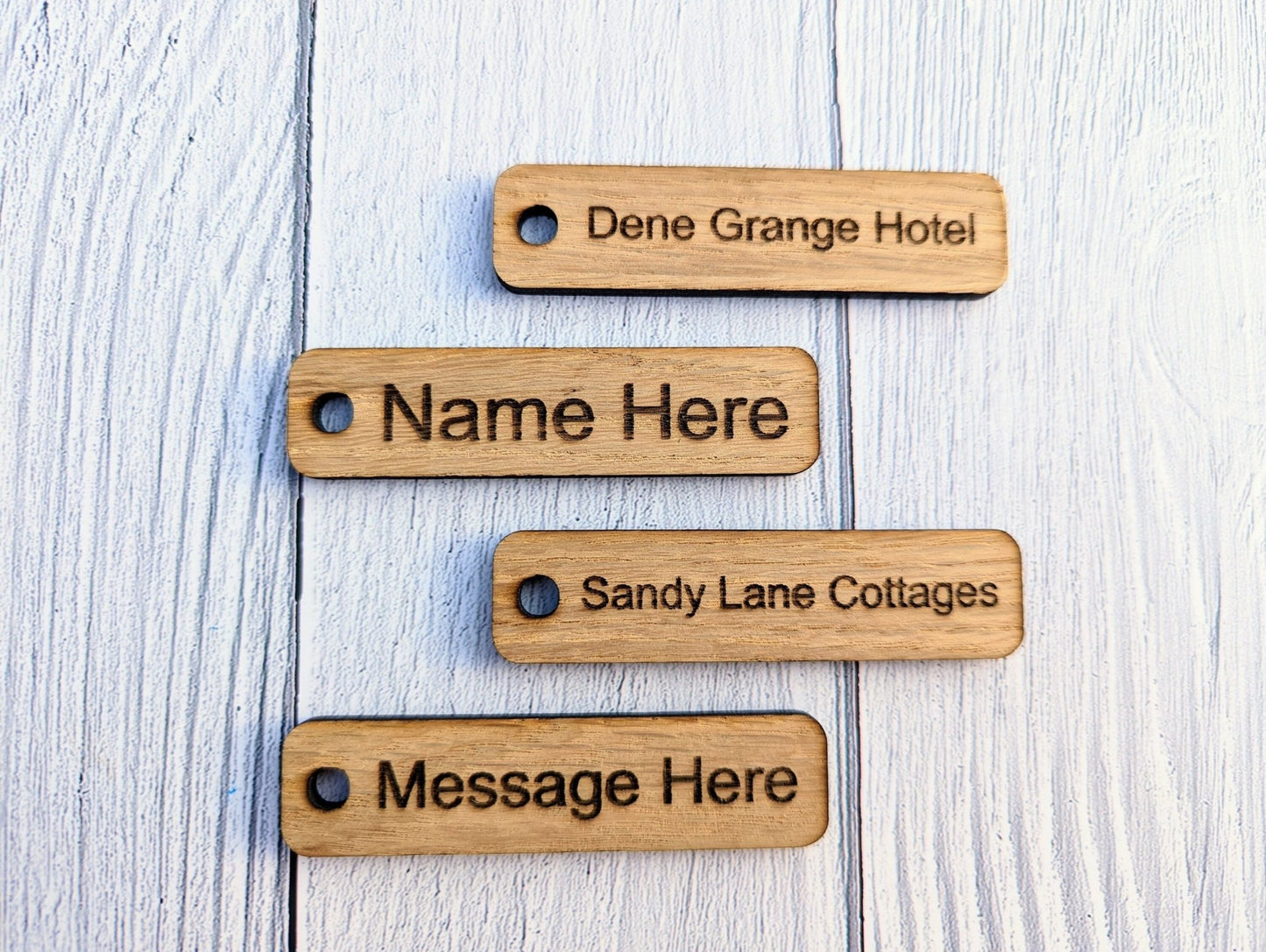 Personalised Wooden Key Tags | Oak | 80x20mm | Single or Double-Sided