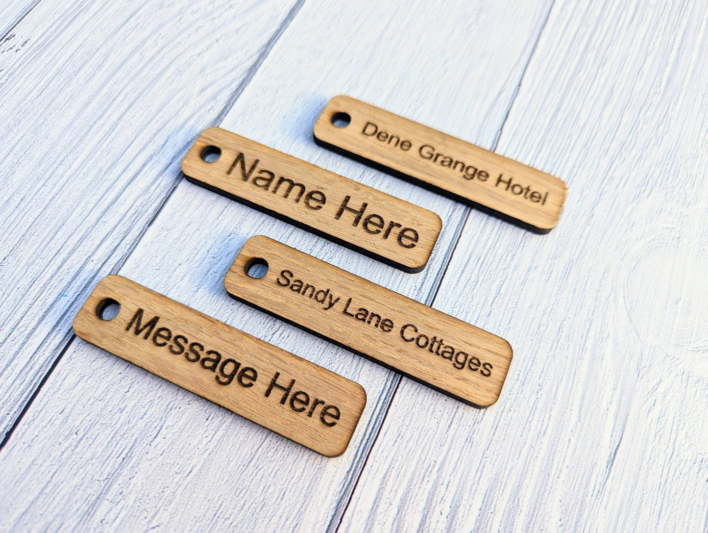 Personalised Wooden Key Tags | Oak | 80x20mm | Single or Double-Sided