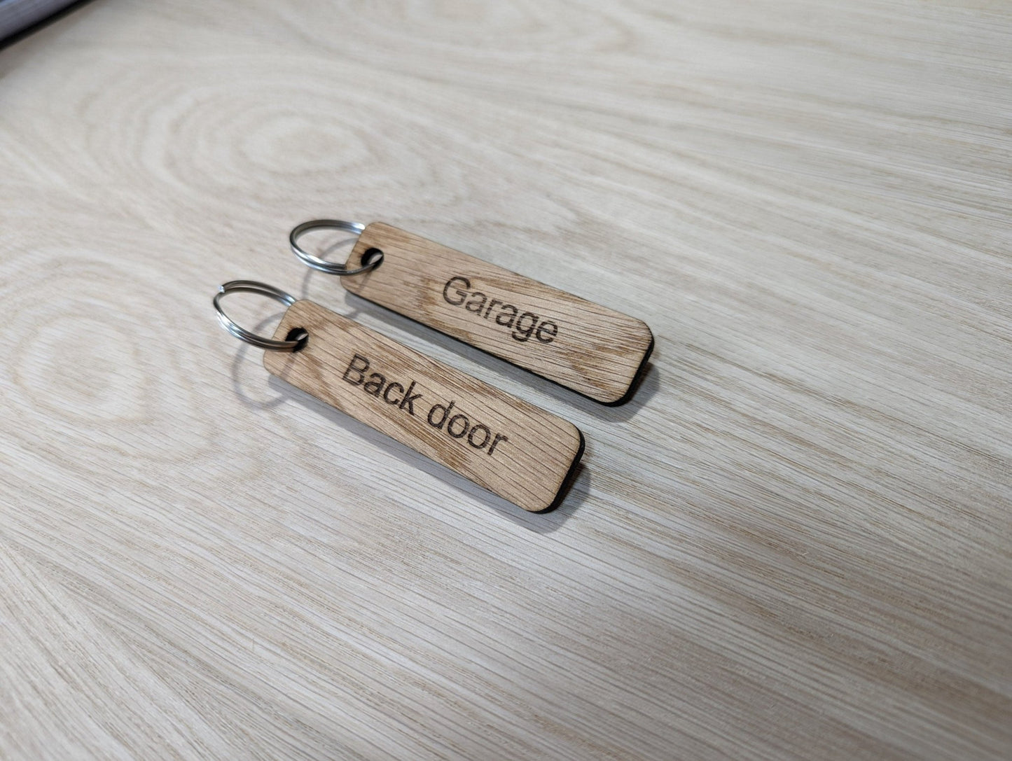 Personalised Wooden Key Tags | Oak | 80x20mm | Single or Double-Sided