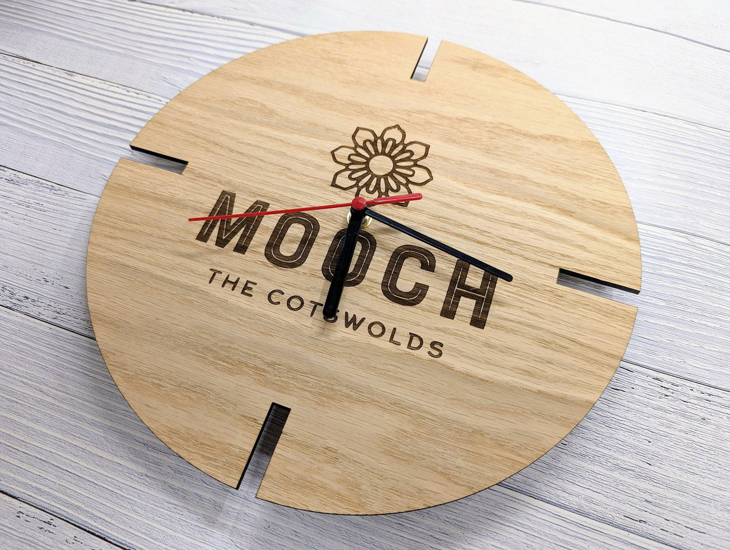 Personalised Engraved Wooden Logo Wall Clock - Bespoke Branded Timepiece - CherryGroveCraft