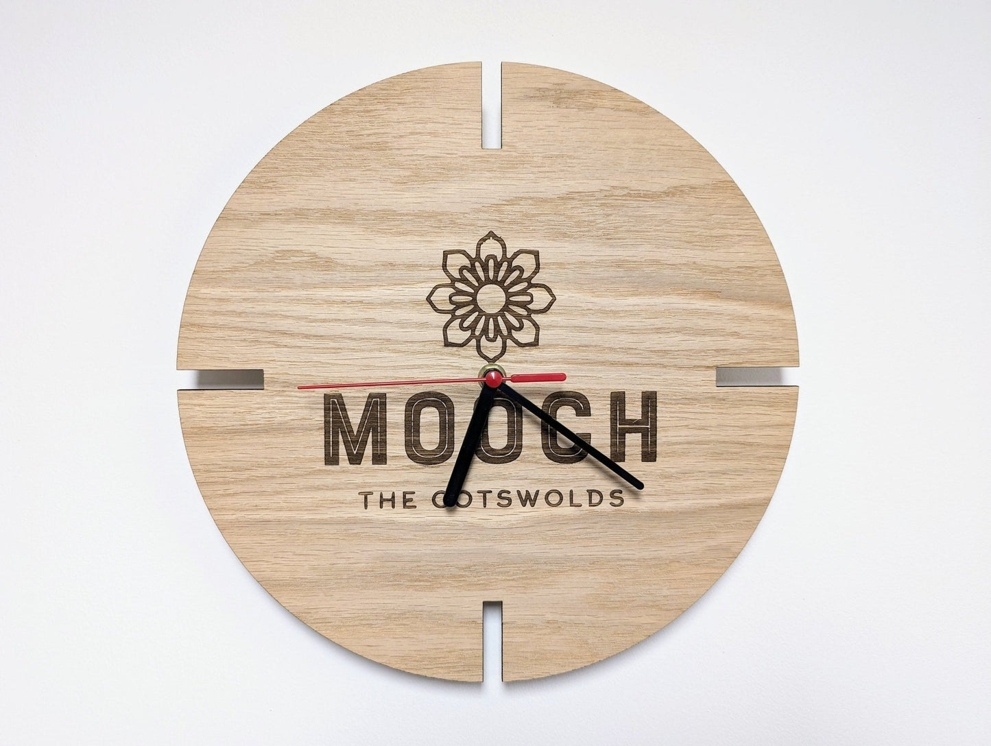 Personalised Engraved Wooden Logo Wall Clock - Bespoke Branded Timepiece - CherryGroveCraft