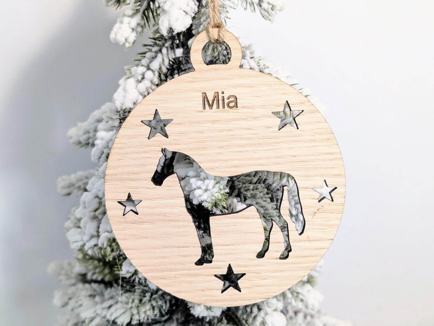 Personalised Horse Bauble - Custom Wooden Gift for Pony Lovers | Equine Christmas Bauble | Oak Veneered Xmas Decoration - CherryGroveCraft