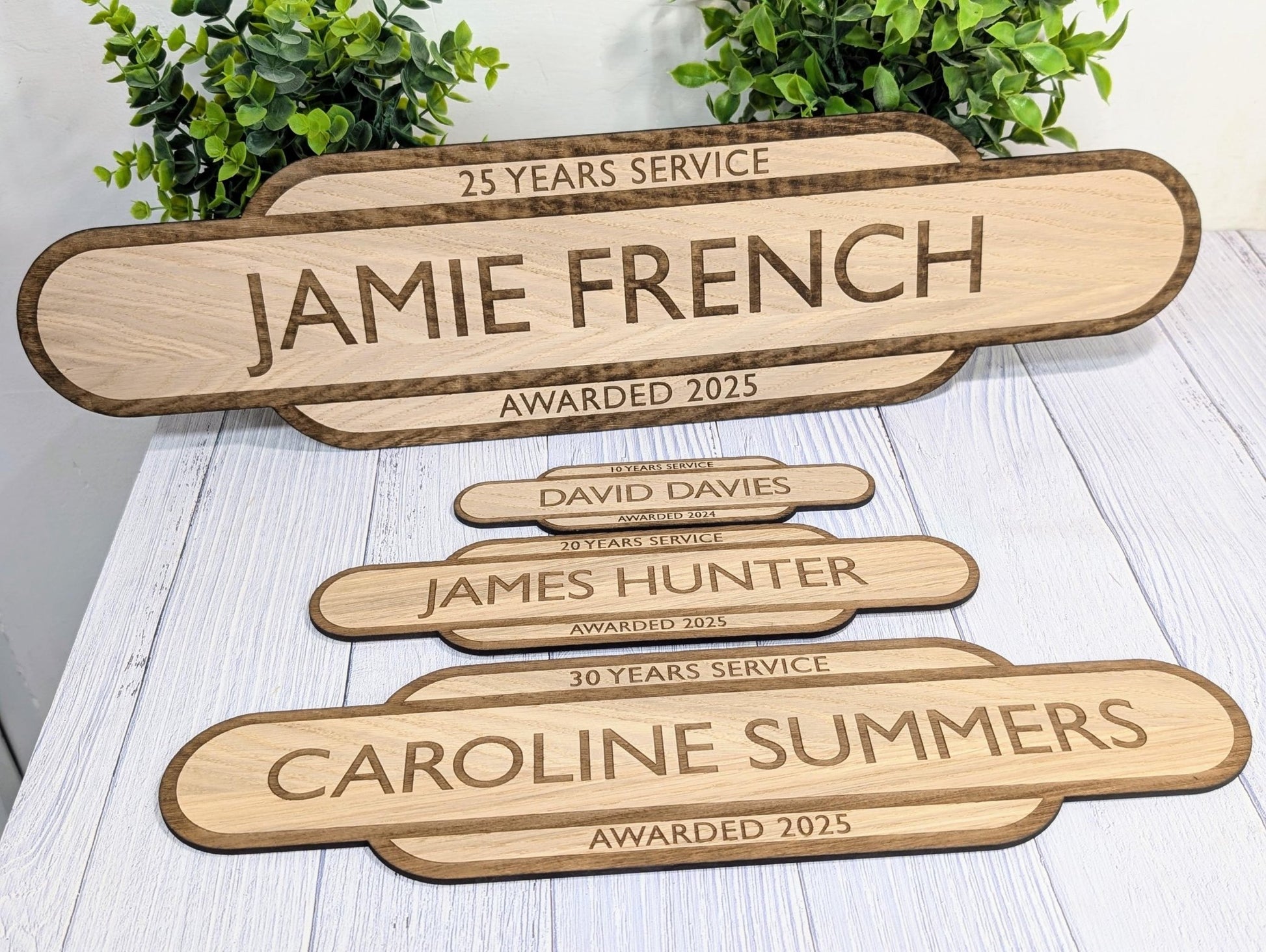 Personalised Long Service Award - Railway Station Themed Sign - British Rail - Oak MDF - Custom Text, 4 Sizes - Eco - Friendly, Train Style - CherryGroveCraft