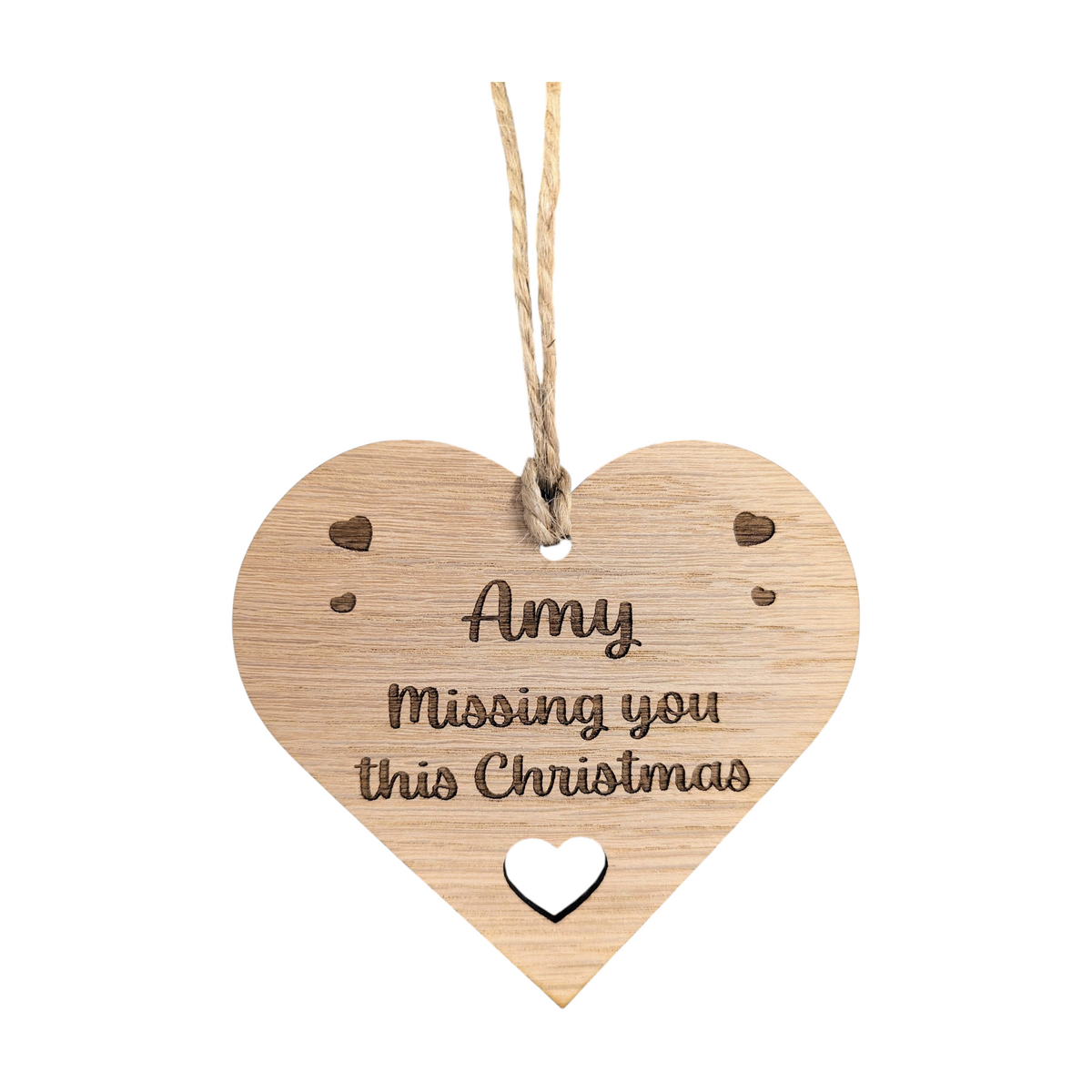Personalised Oak Christmas Bauble | Engraved Hearts | Custom Message