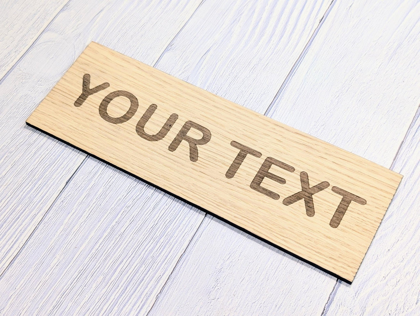 Custom text oak door sign reverse — pre-drilled holes, smooth veneer