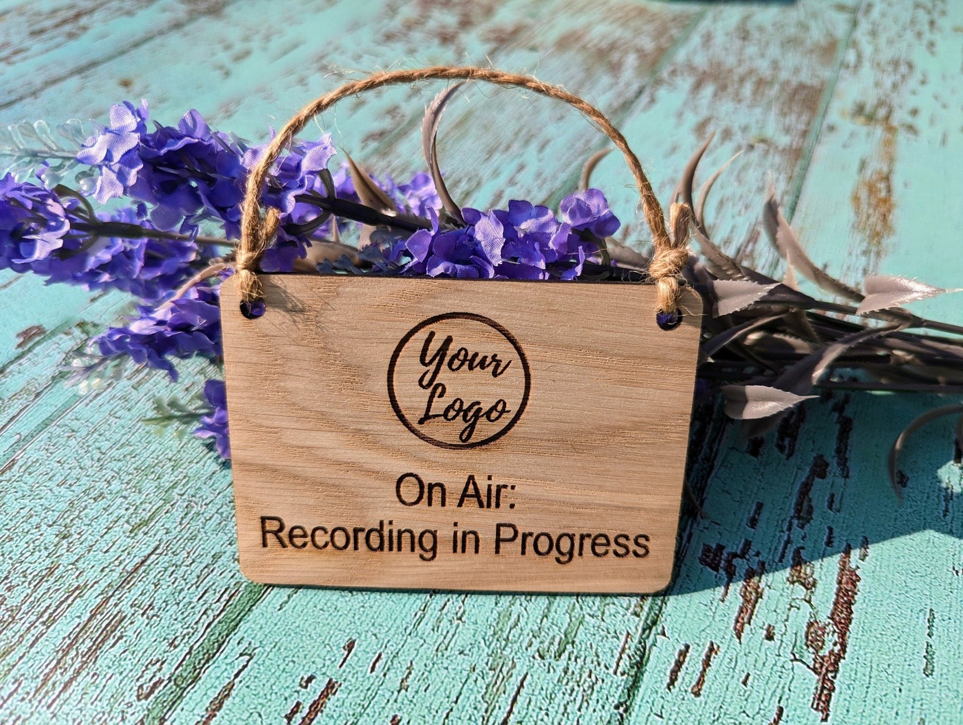 Personalised "On Air: Recording in Progress" Hanging Sign - 4 Sizes, Add Your Text or Logo, Wooden Hanging Sign, Door Sign, Podcaster - CherryGroveCraft