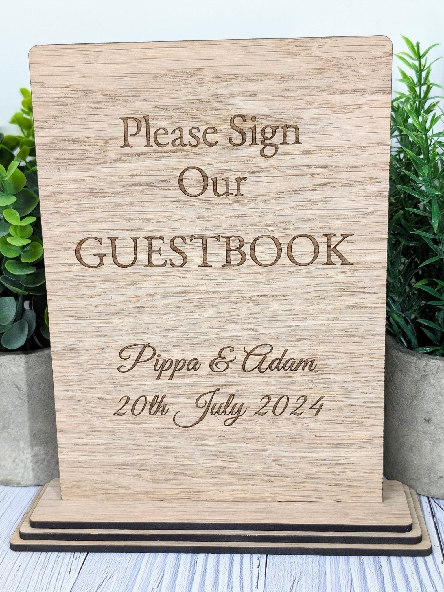 Personalised 'Please Sign Our Guestbook' XL Wooden Table Sign - Extra Large Freestanding Display, Weddings, Parties with Custom Name, Date - CherryGroveCraft