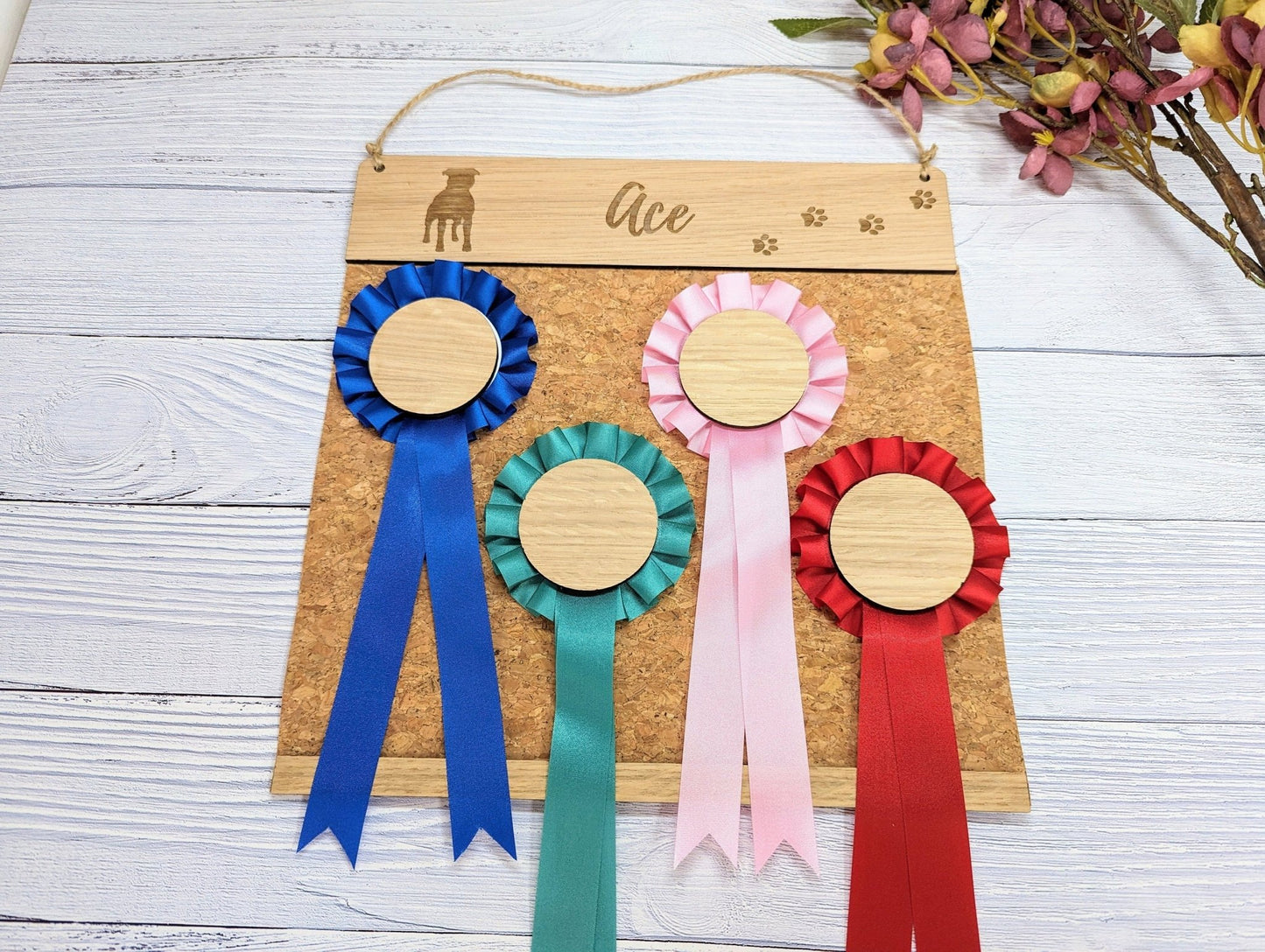 Personalised Staffordshire Bull Terrier Rosette Holder - Custom Dog Show Award Display - Handcrafted Wooden Keepsake for Pet Lovers - CherryGroveCraft