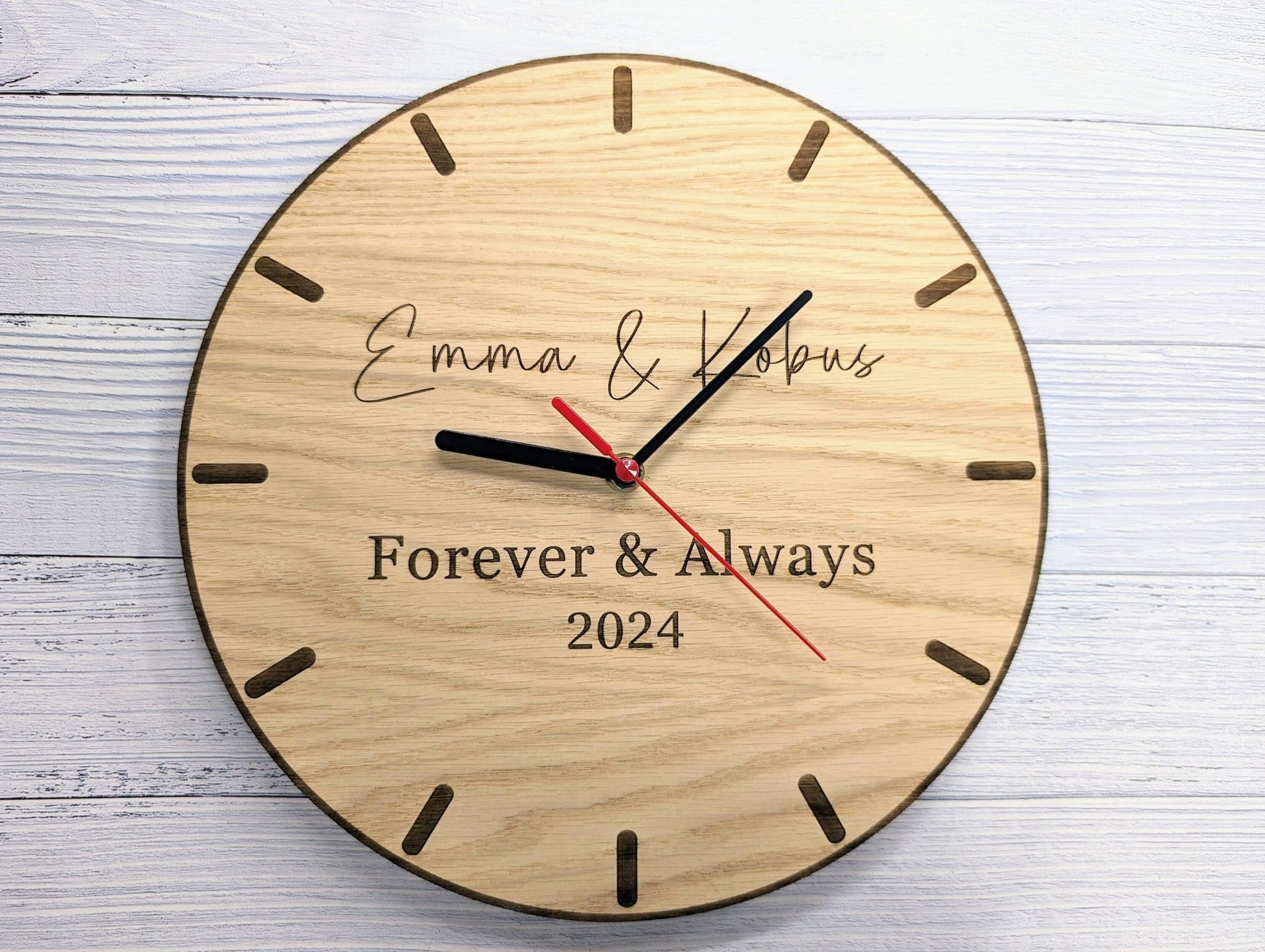 Personalised Wedding Couple Wooden Clock – Bespoke Wedding / 5th Anniversary Gift - CherryGroveCraft