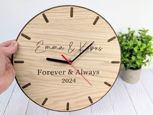 Personalised Wedding Couple Wooden Clock – Bespoke Wedding / 5th Anniversary Gift - CherryGroveCraft