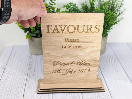 Personalised Wedding XL Table XL Sign 'Favours - Please Take One' - Custom Couples' Name, Date, Wooden Sign, Couples, Venue Planners - CherryGroveCraft