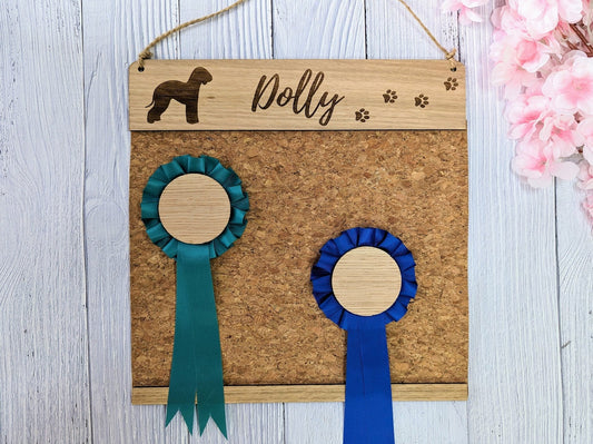 Personalised Wooden Bedlington Terrier Rosette Holder | Unique Display for Dog Show Awards | Custom Name Engraving | Perfect Gift - CherryGroveCraft