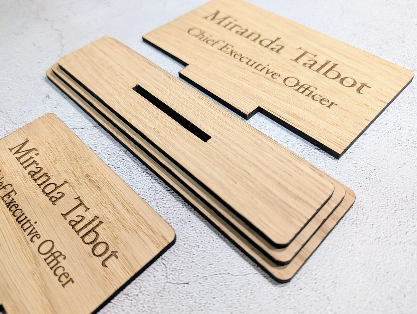 Personalised Wooden Desk Name Plate – Custom Name & Job Title Sign | Oak Veneer, Professional Office Gift, Handmade in Wales - CherryGroveCraft