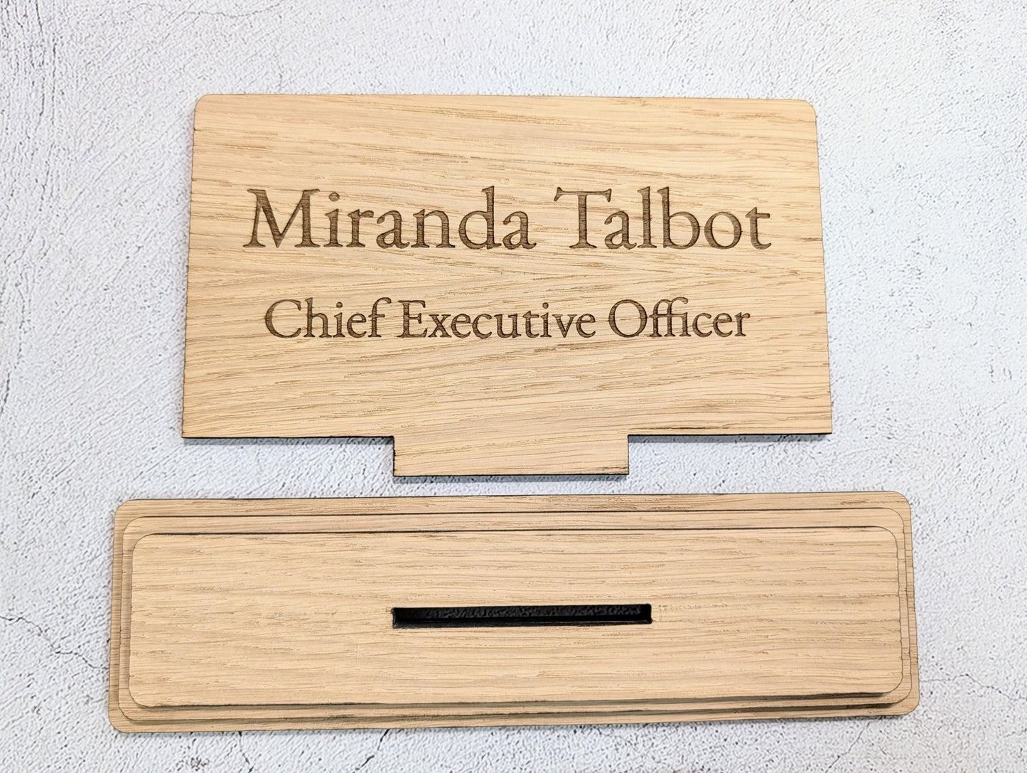 Personalised Wooden Desk Name Plate – Custom Name & Job Title Sign | Oak Veneer, Professional Office Gift, Handmade in Wales - CherryGroveCraft