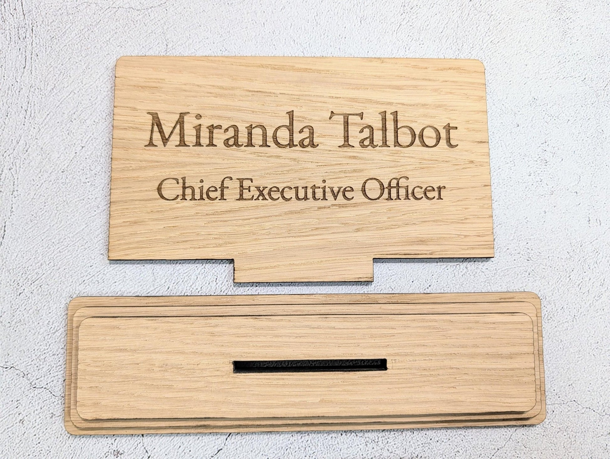Personalised Wooden Desk Name Plate – Custom Name & Job Title Sign | Oak Veneer, Professional Office Gift, Handmade in Wales - CherryGroveCraft