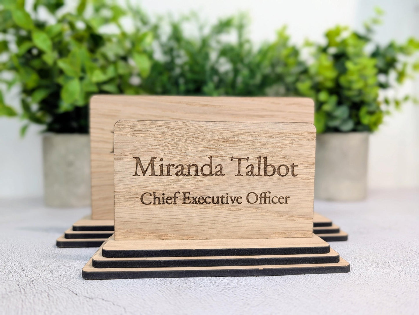 Personalised Wooden Desk Name Plate – Custom Name & Job Title Sign | Oak Veneer, Professional Office Gift, Handmade in Wales - CherryGroveCraft