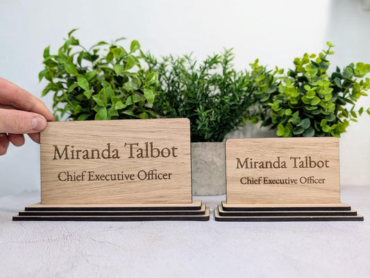 Personalised Wooden Desk Name Plate – Custom Name & Job Title Sign | Oak Veneer, Professional Office Gift, Handmade in Wales - CherryGroveCraft