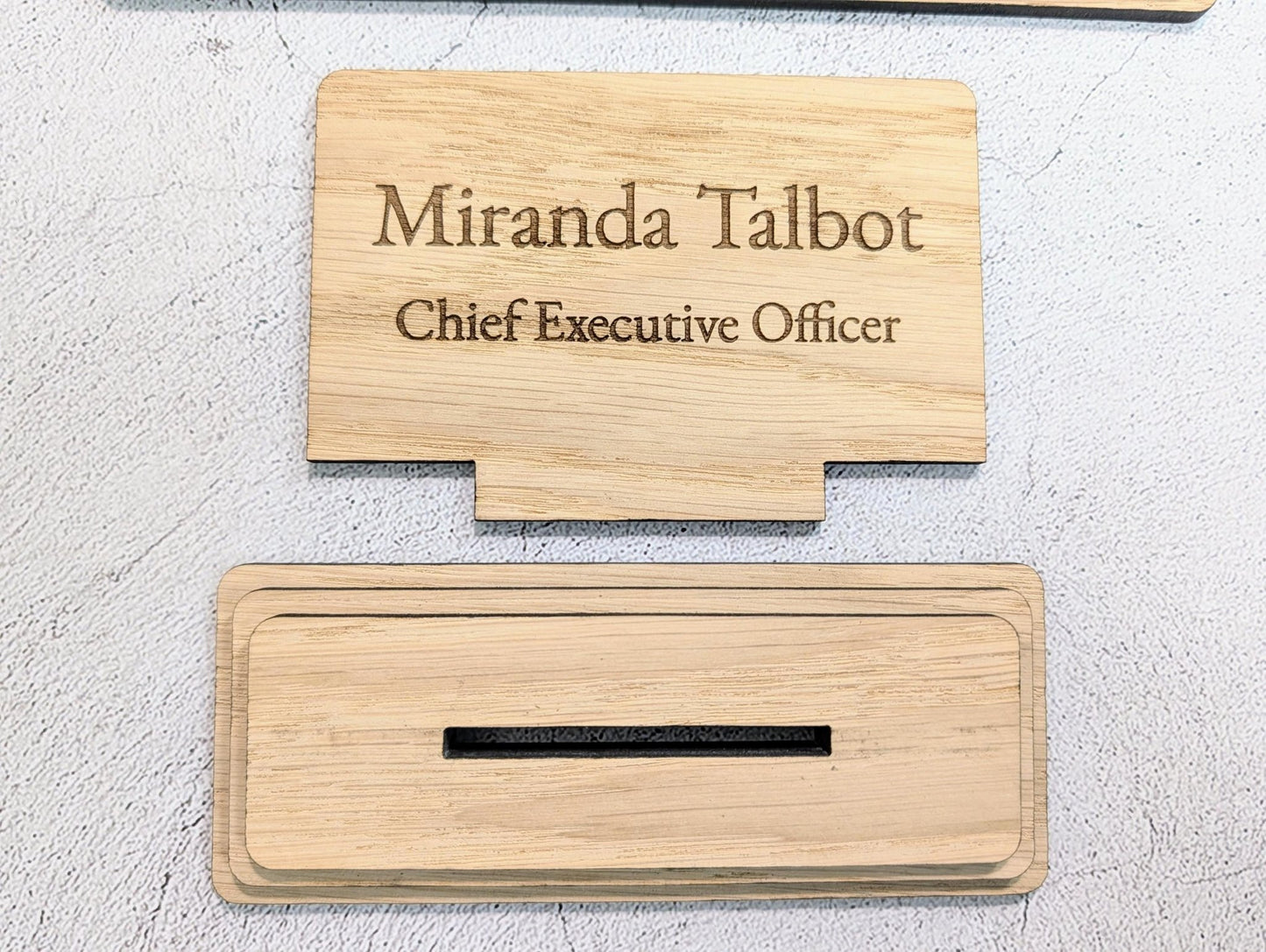 Personalised Wooden Desk Name Plate – Custom Name & Job Title Sign | Oak Veneer, Professional Office Gift, Handmade in Wales - CherryGroveCraft